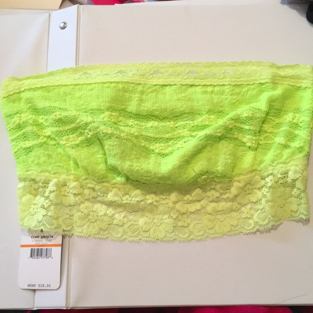 Free People Intimately Neon Yellow Bandeau Bra S Boho Bandeau Lace Strapless sm